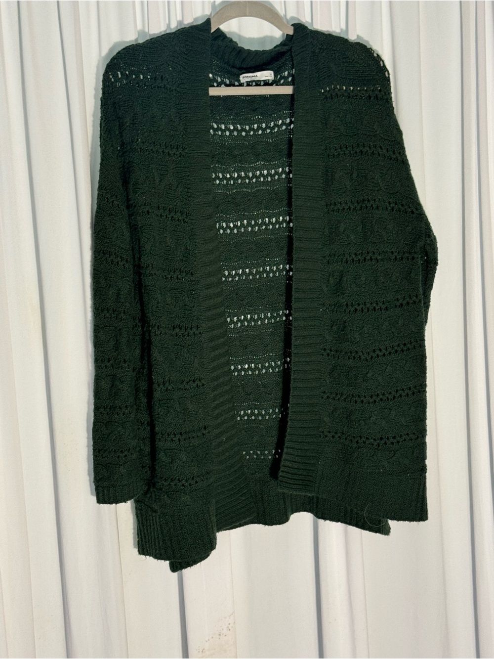 Sonoma Open-Front Forest Green Knit Cardigan